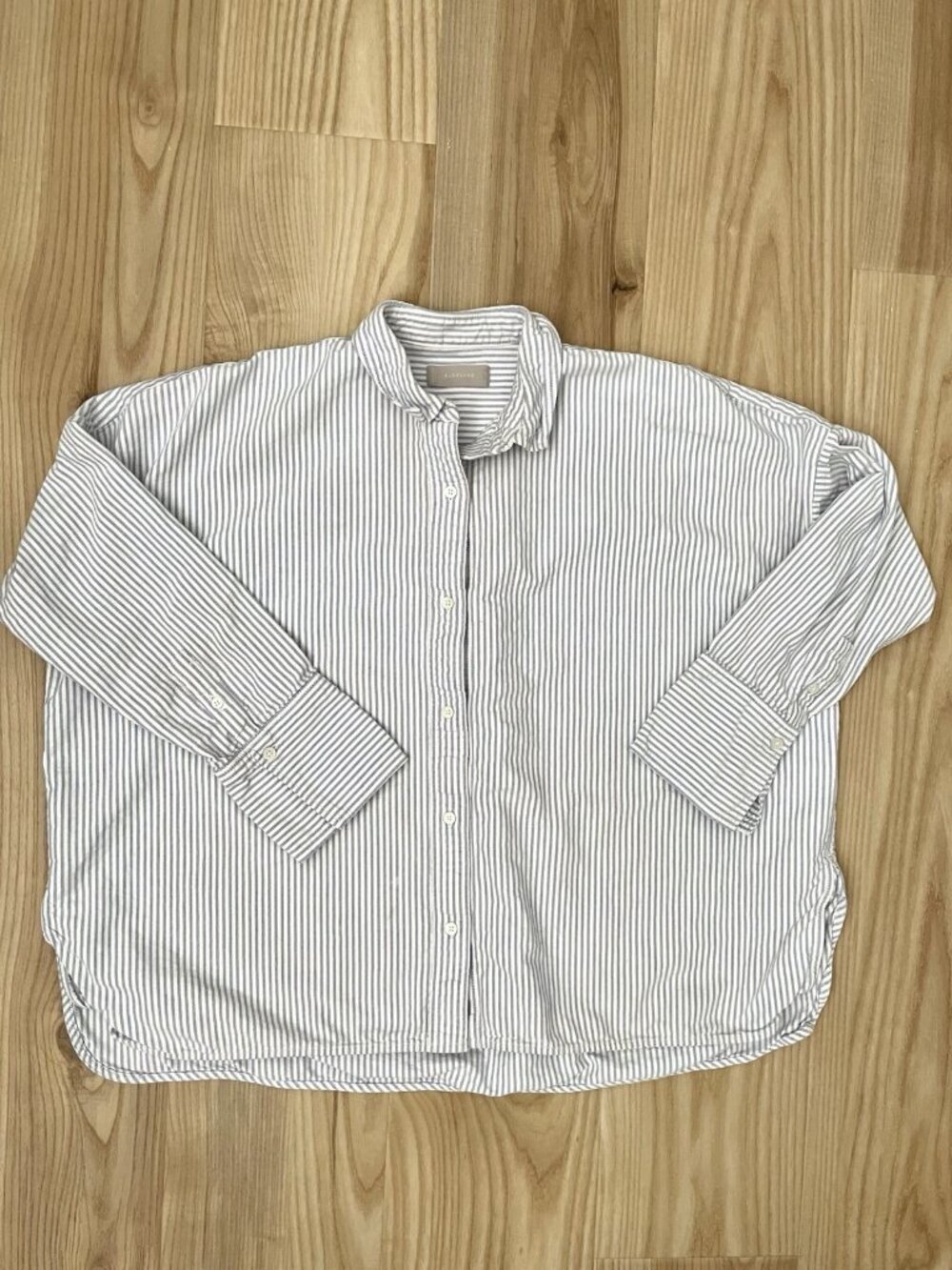EVERLANE Boxy Oversized Oxford Button Front Shirt Classic Stripe Preppy size 8